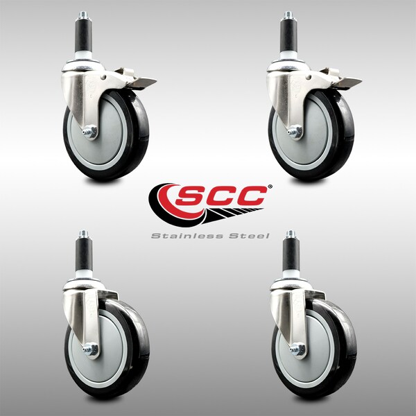 Service Caster 5 Inch 316SS Black Poly Swivel 1-1/8 Inch Expanding Stem Caster Lock Brake, 2PK SS316TTLEX20S514-PPUB-BLK-2-S-2-118 - main